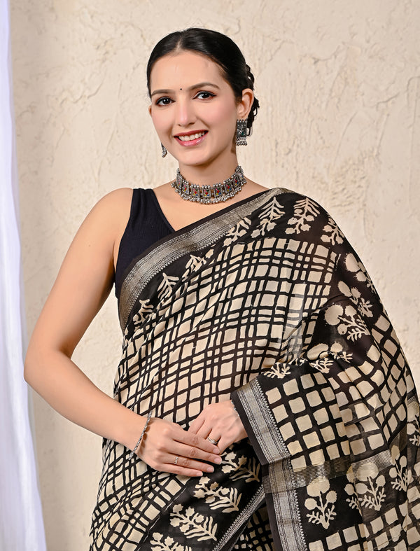 Chanderi Printed Saree With Blouse