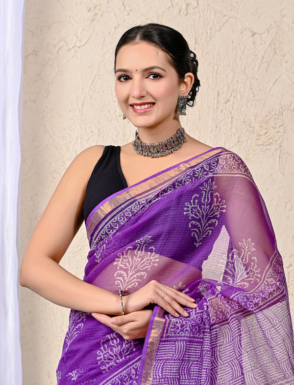 Kota Doriya Printed Saree With Blouse