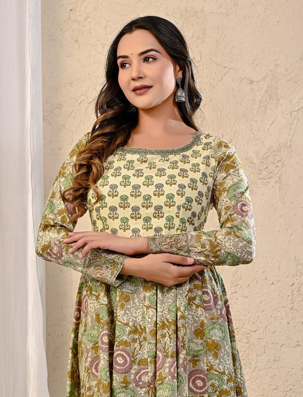 Grey Jaal Printed Cotton Long Dress