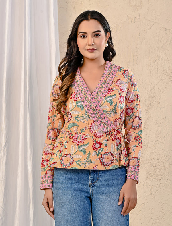 Pastel Jaal Block Printed Top With Side Dori