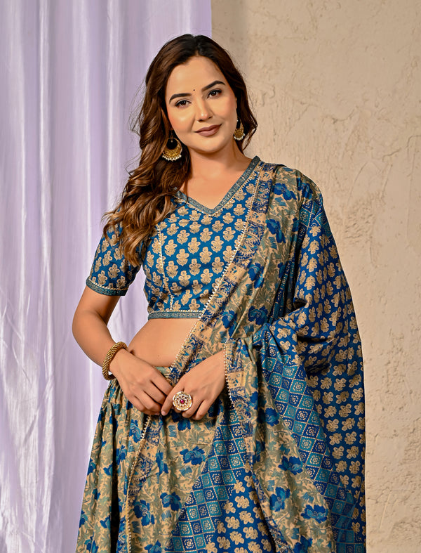 Ethnic Blue Cotton Printed Lehenga
