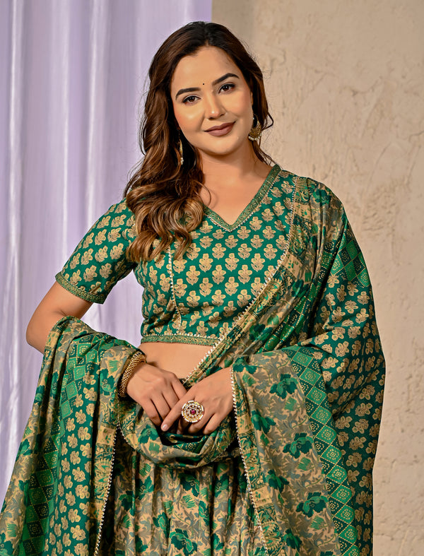Ethnic Sea Green Cotton Printed Lehenga