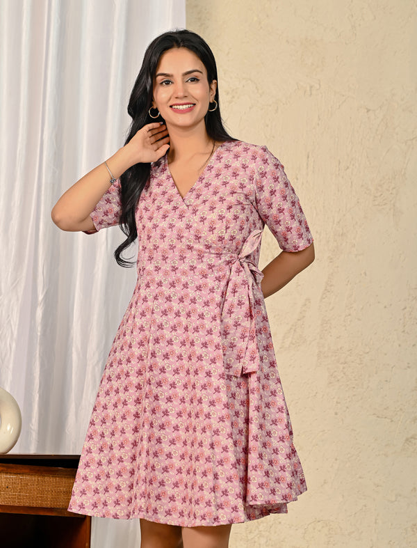 Liliac Butta Cotton Printed Wrap Dress