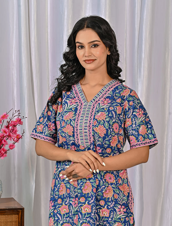 Hand Block Cotton Jaal Printed Night Gown