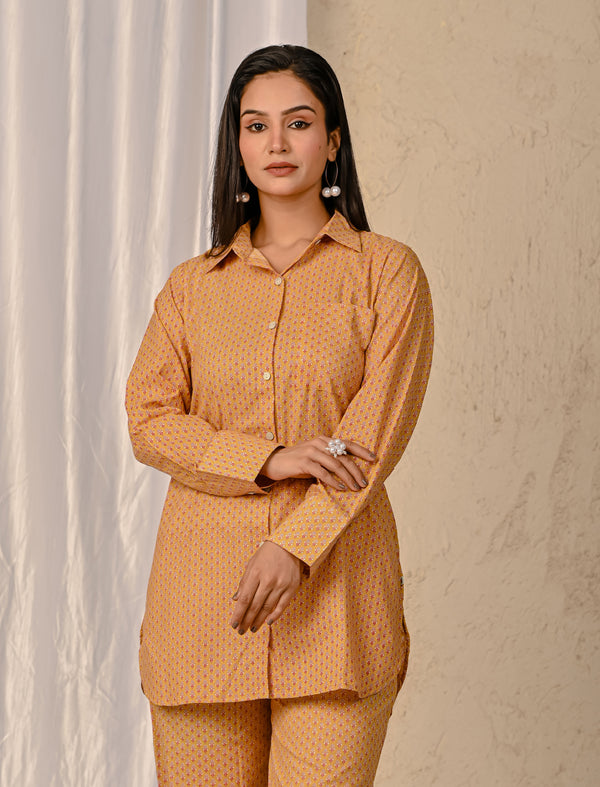 Yellow Barik Butti Printed Cotton Co-Ord Set