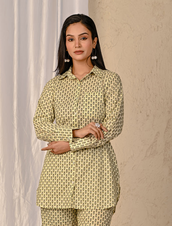 Pastel Green Barik Butti Printed Cotton Co-Ord Set