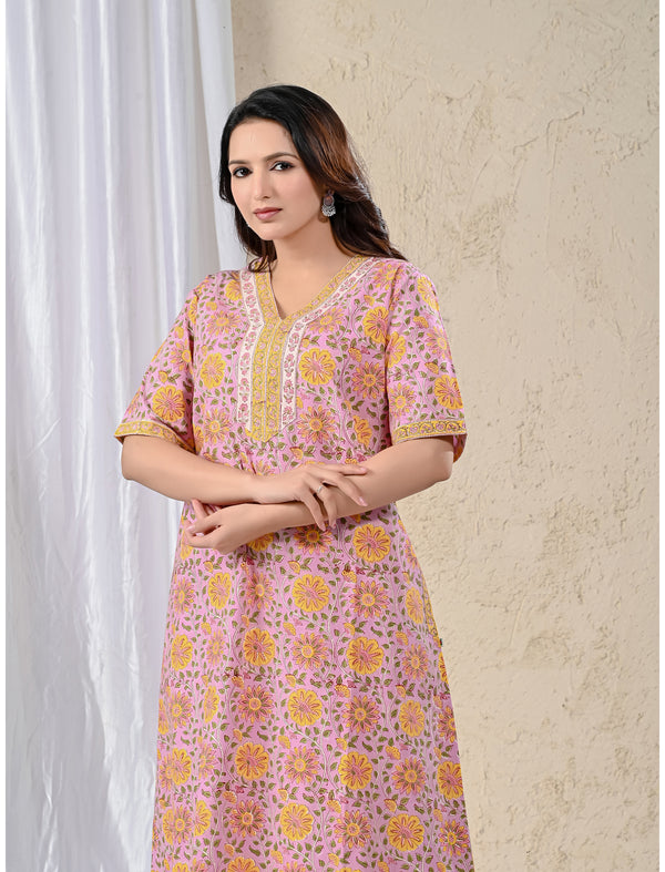 Pink Cotton Comfortable Night Gown