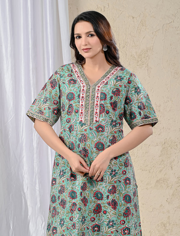 Sea Green Cotton Comfortable Night Gown