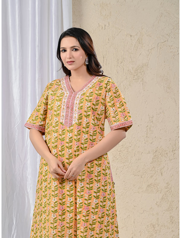 Yellow Jaal Cotton Comfortable Night Gown