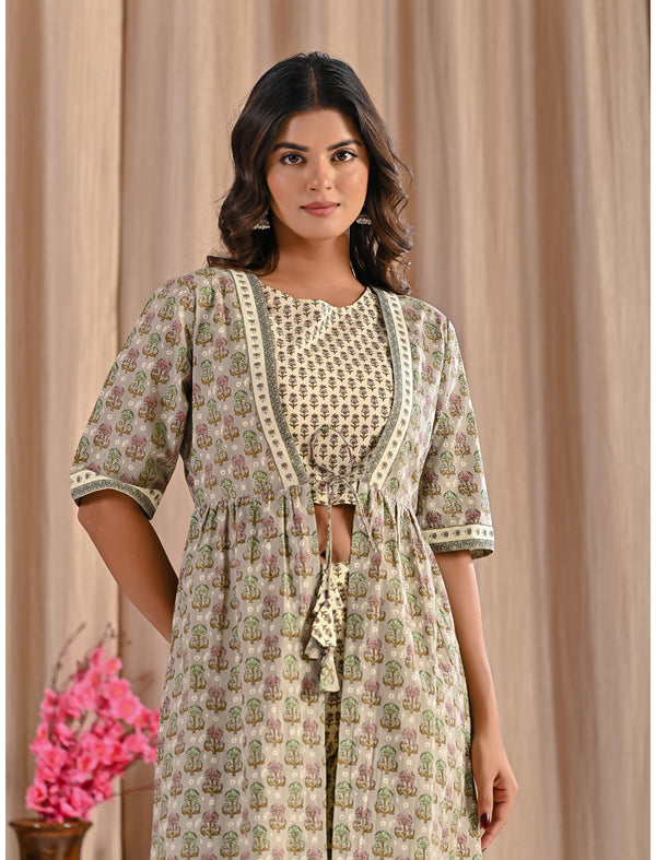 Grey Printed Cotton Shrug Co-Ord Set