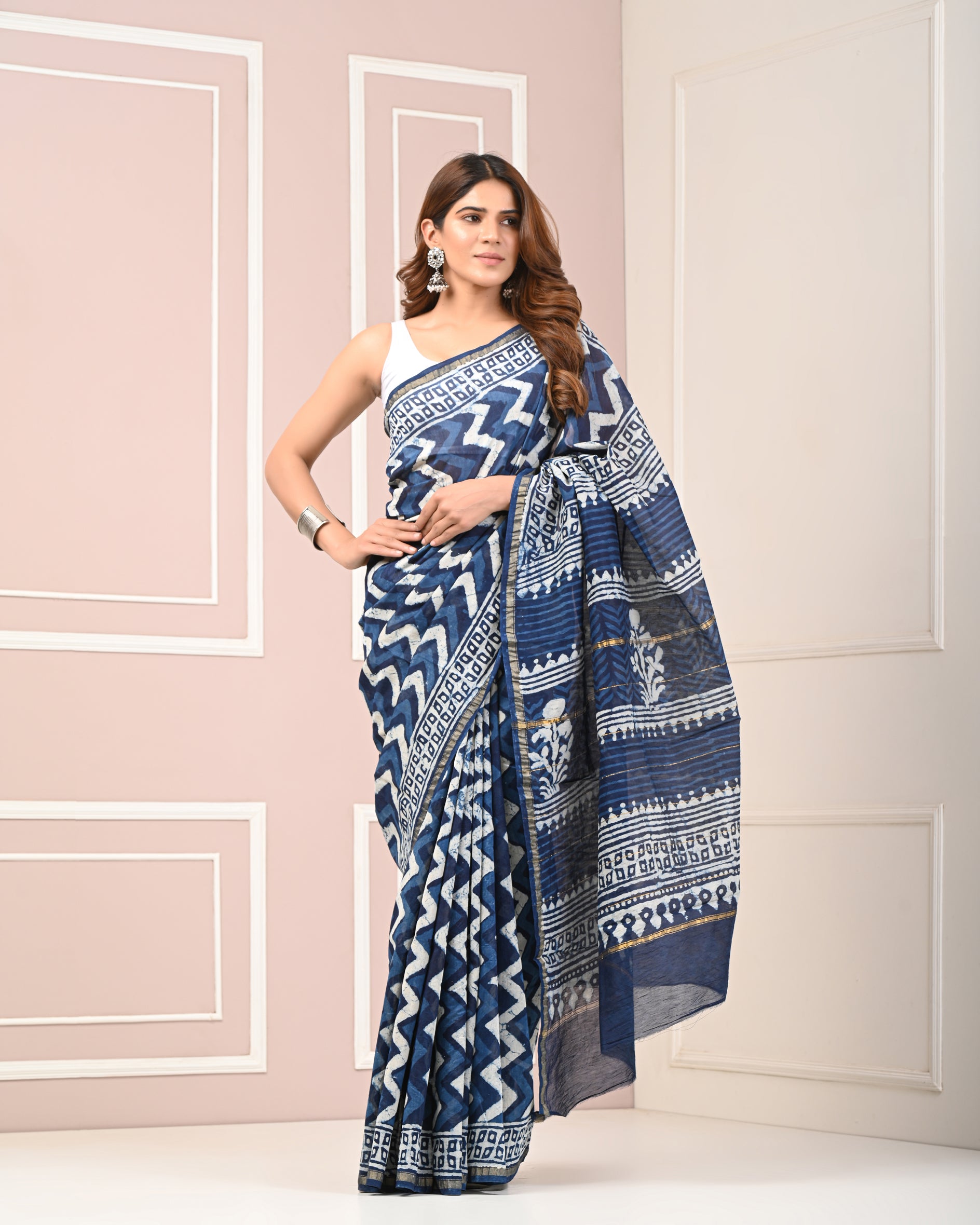 Chanderi Printed Saree With Blouse