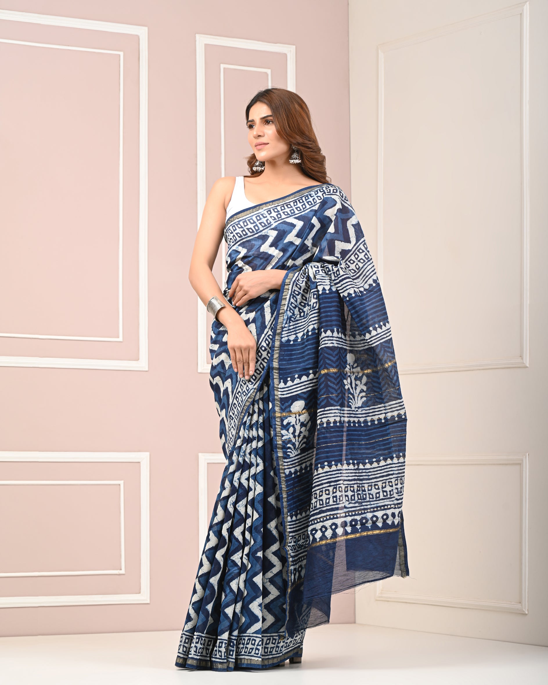 Chanderi Printed Saree With Blouse