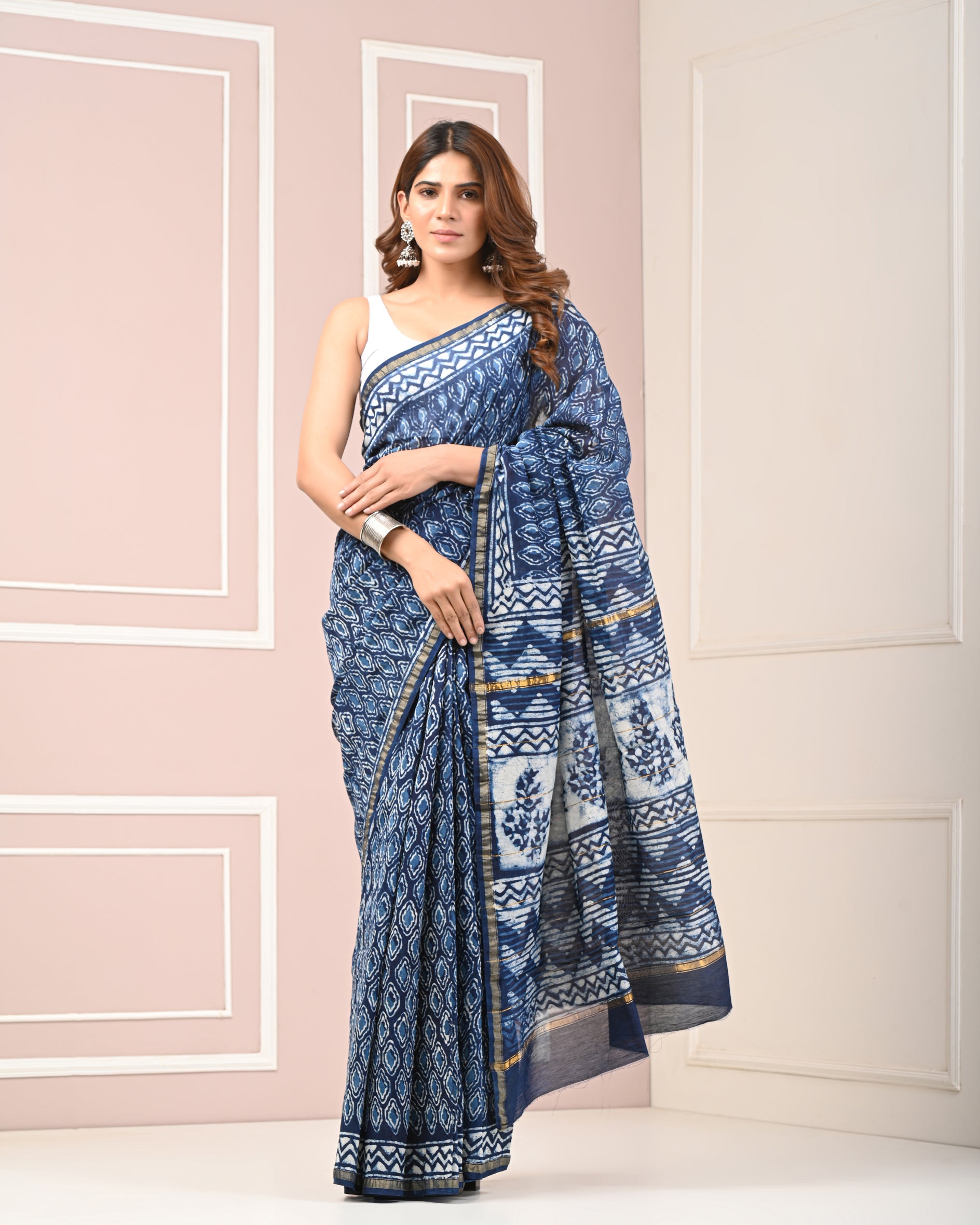 Chanderi Printed Saree With Blouse