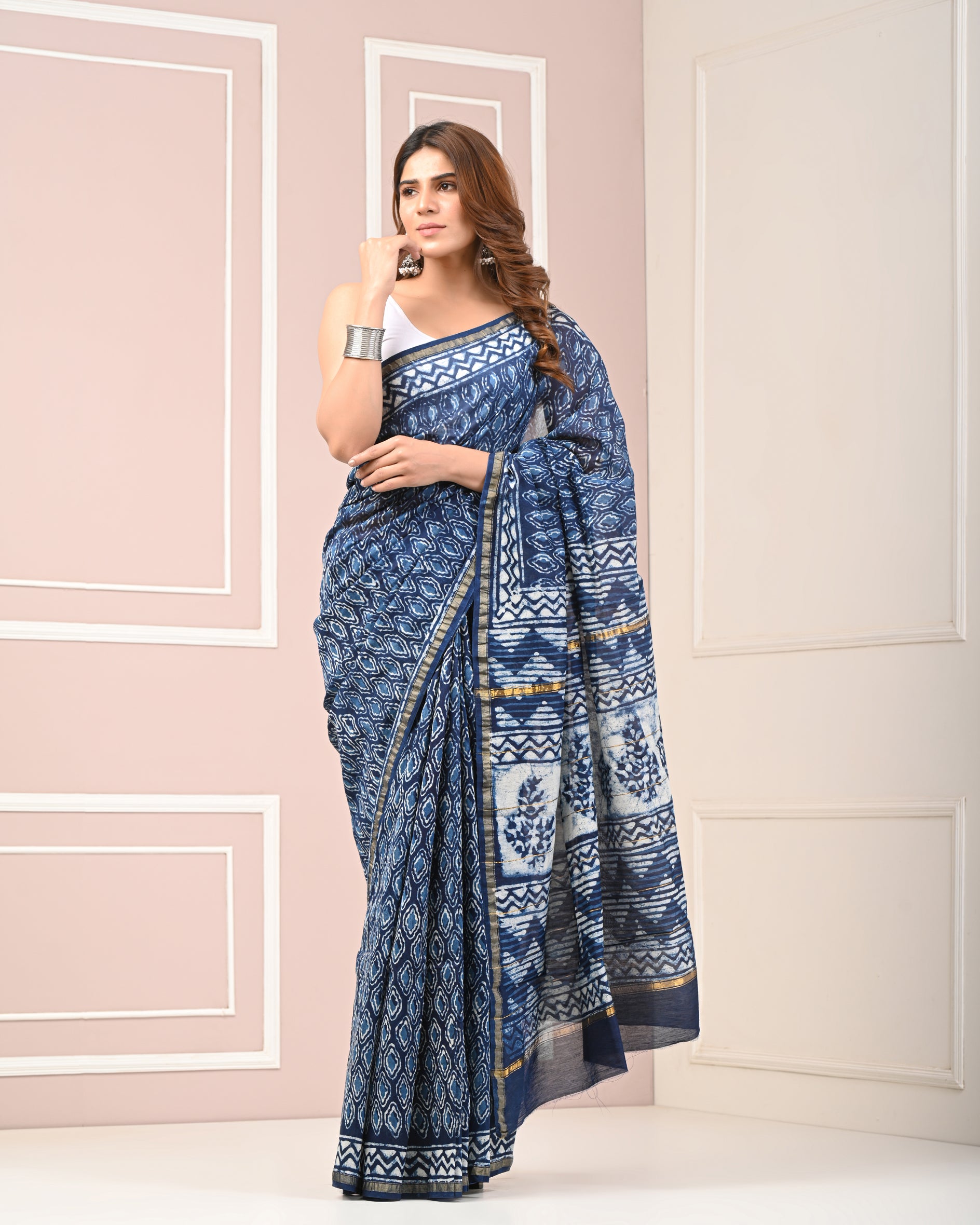 Chanderi Printed Saree With Blouse