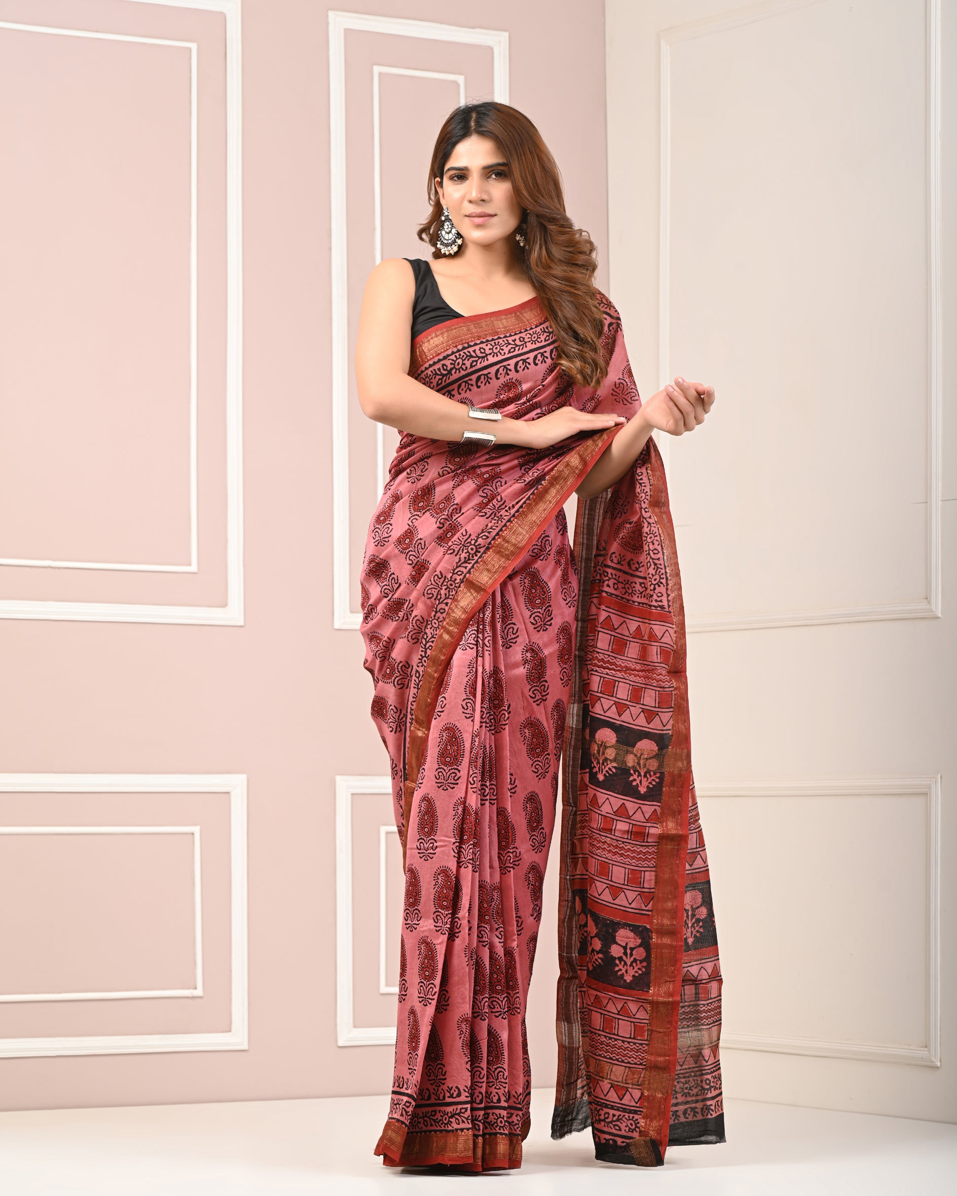 Chanderi Printed Saree With Blouse