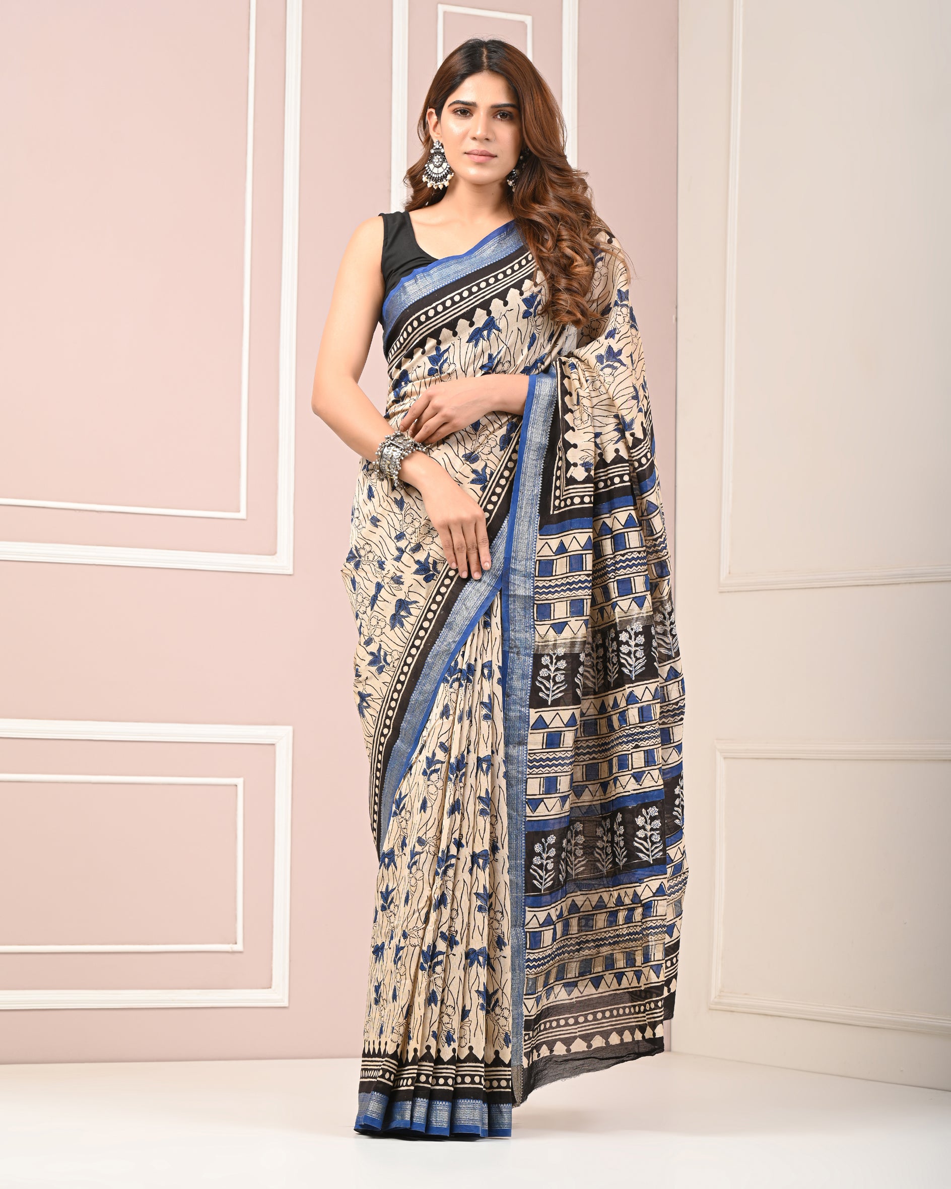 Chanderi Printed Saree With Blouse