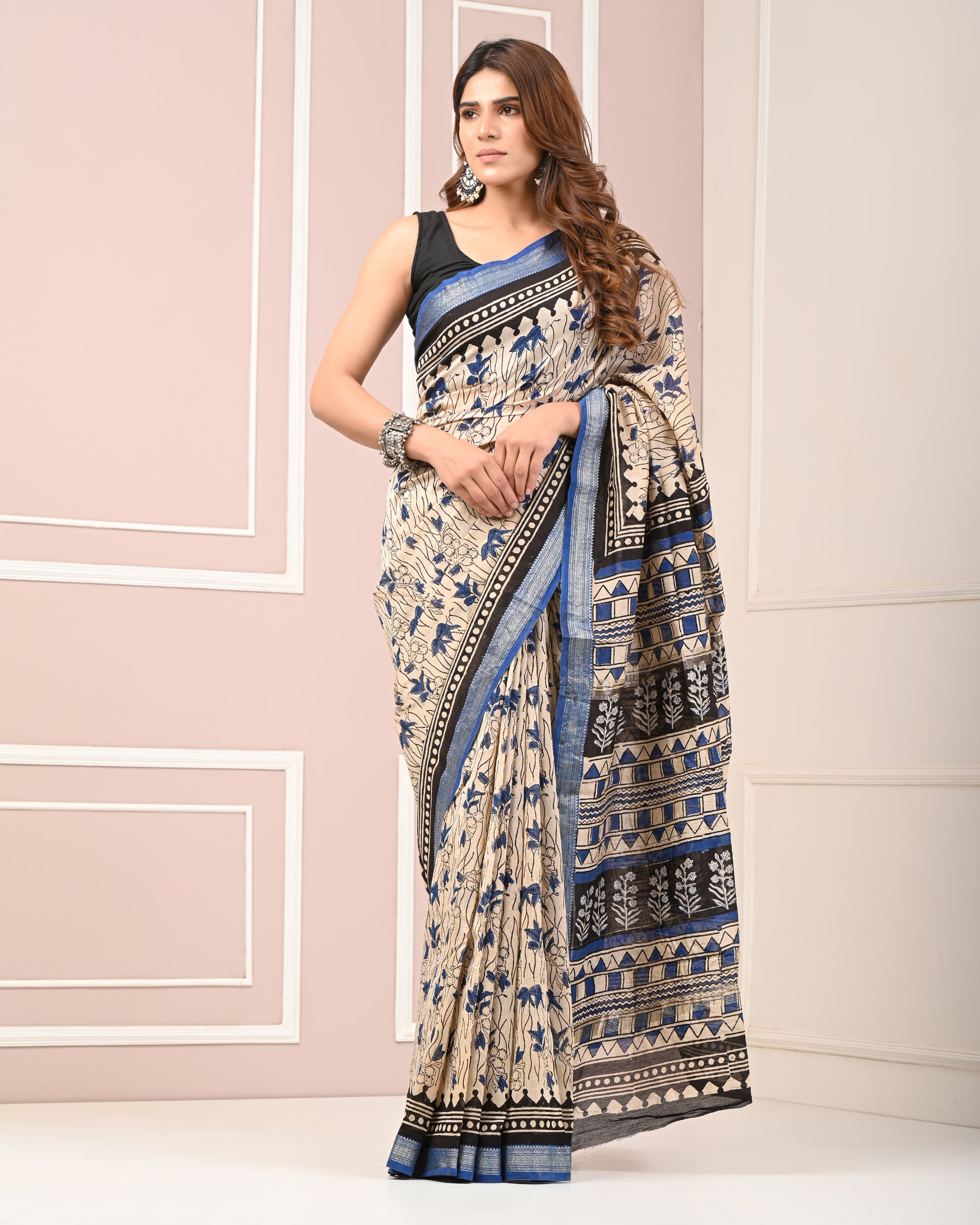 Chanderi Printed Saree With Blouse