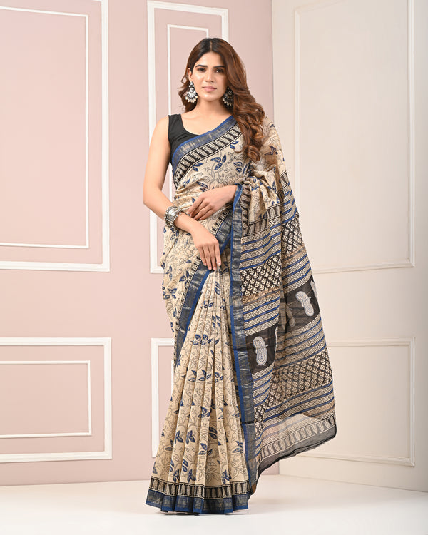 Chanderi Printed Saree With Blouse