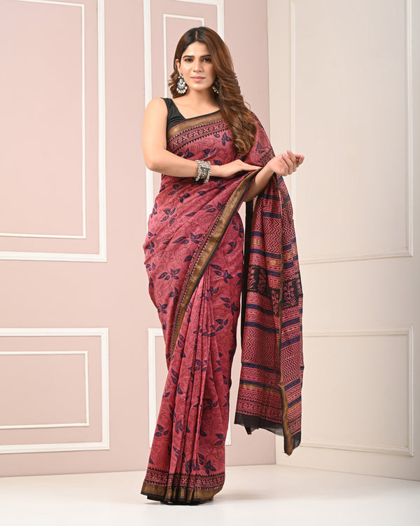 Chanderi Printed Saree With Blouse