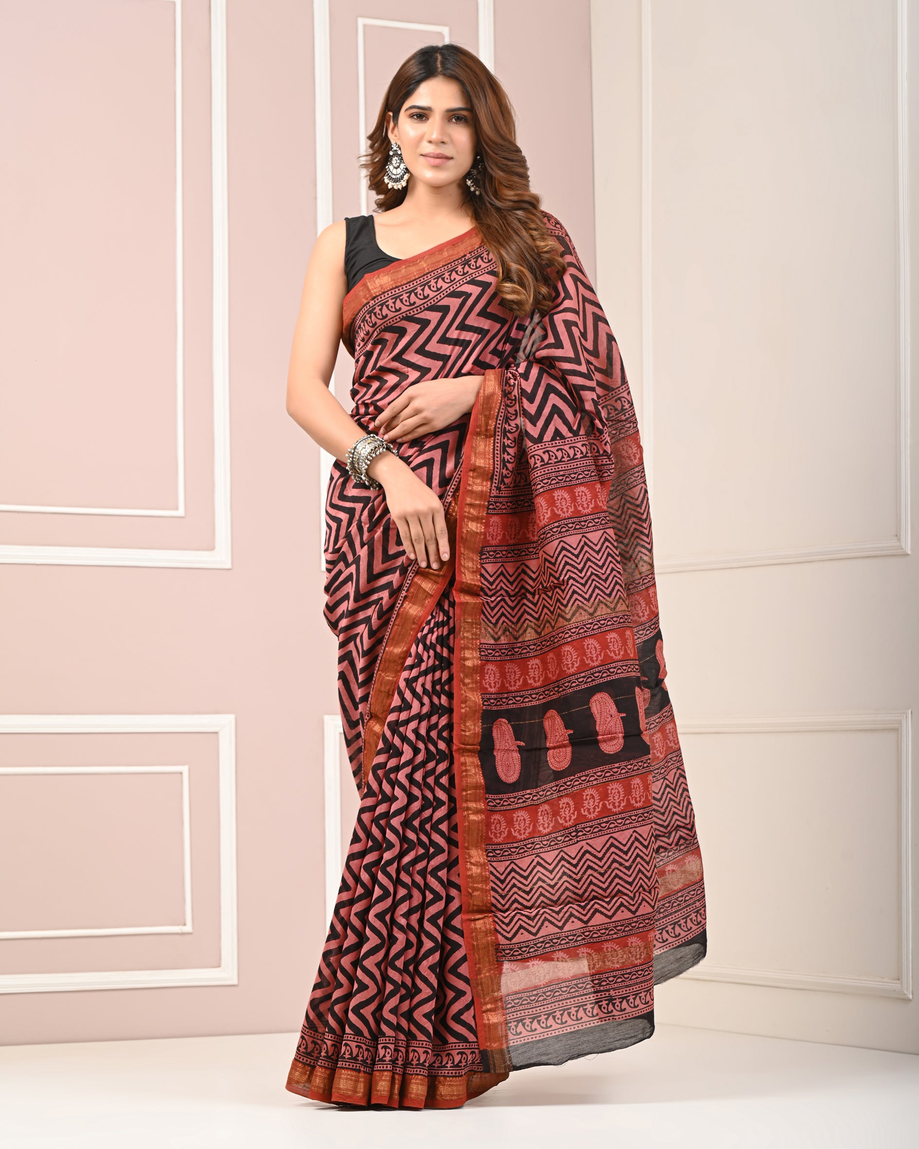 Chanderi Printed Saree With Blouse