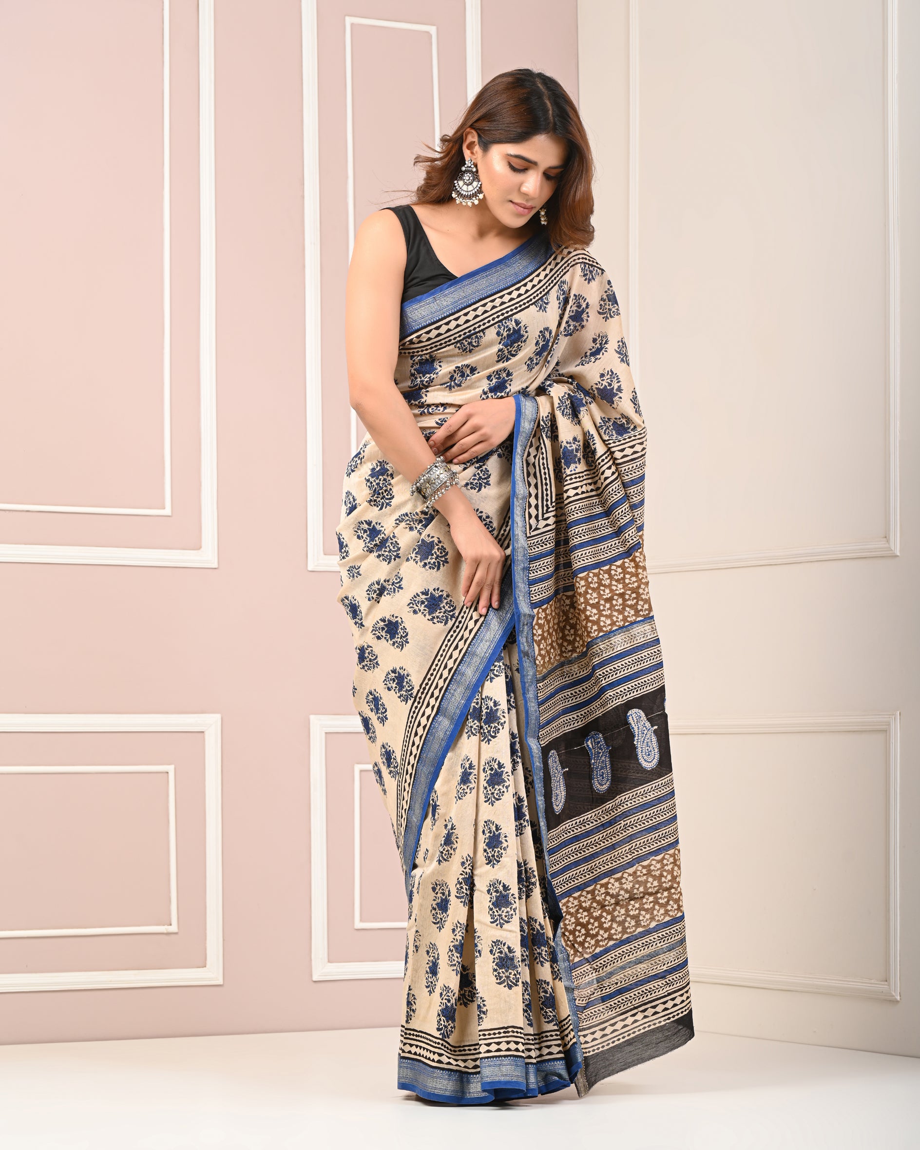 Chanderi Printed Saree With Blouse