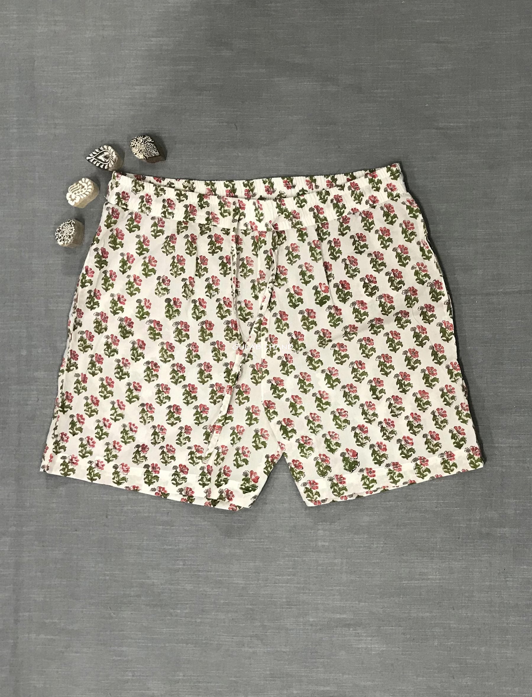 Cotton Block Printed Shorts - Large