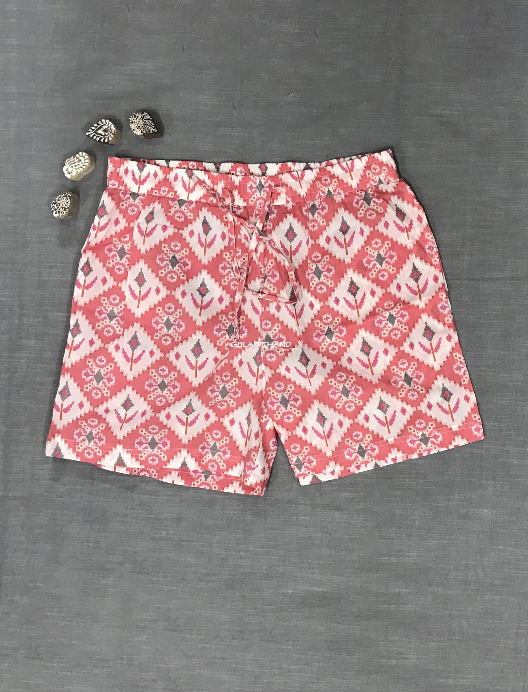 Cotton Block Printed Shorts - Large