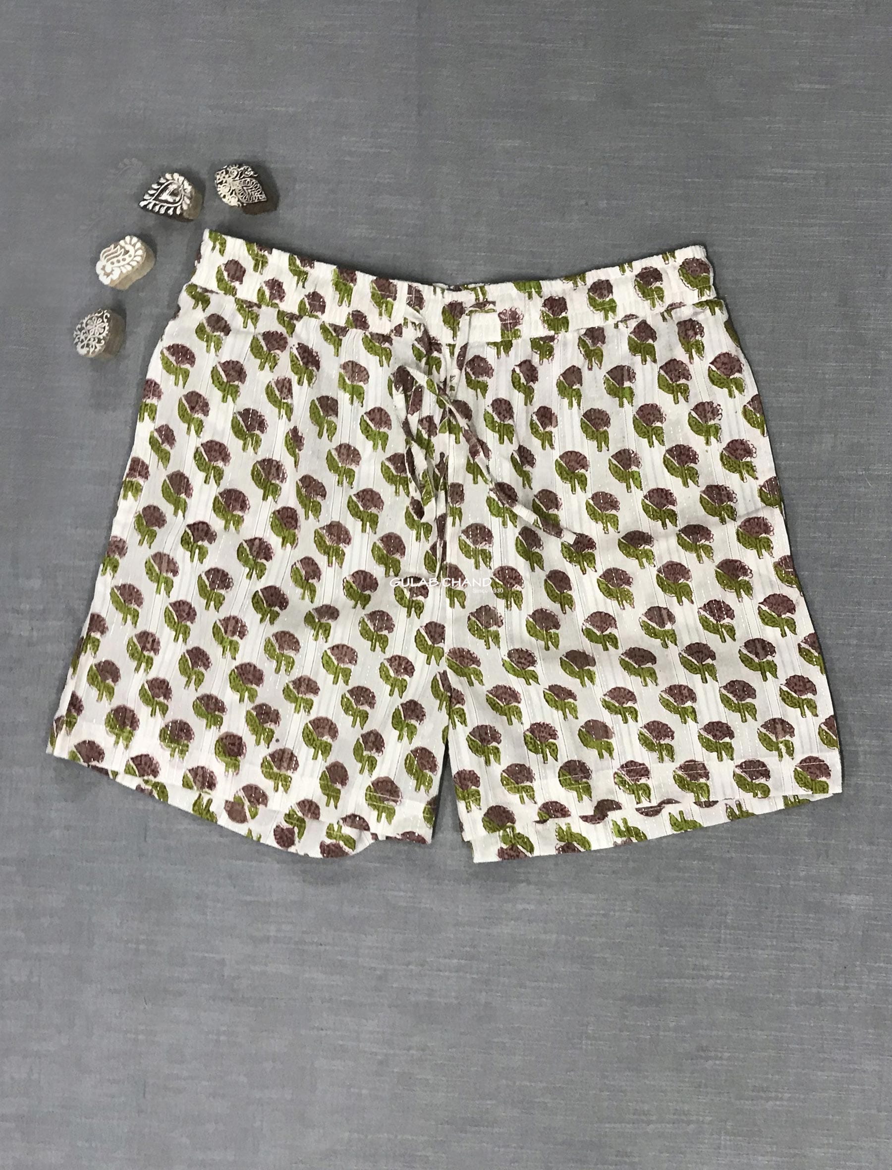 Cotton Block Printed Shorts - Large