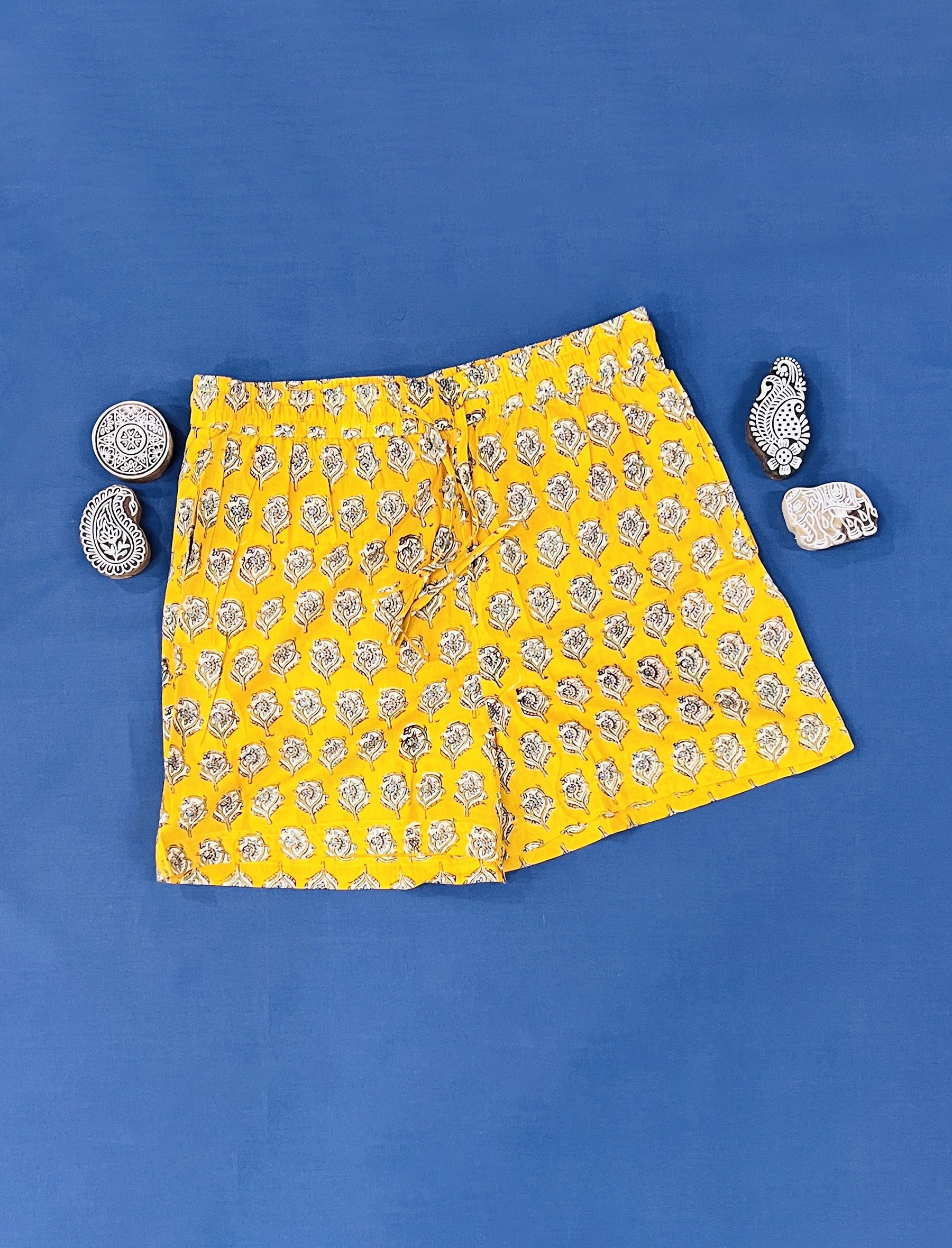 Cotton Block Printed Shorts - Large