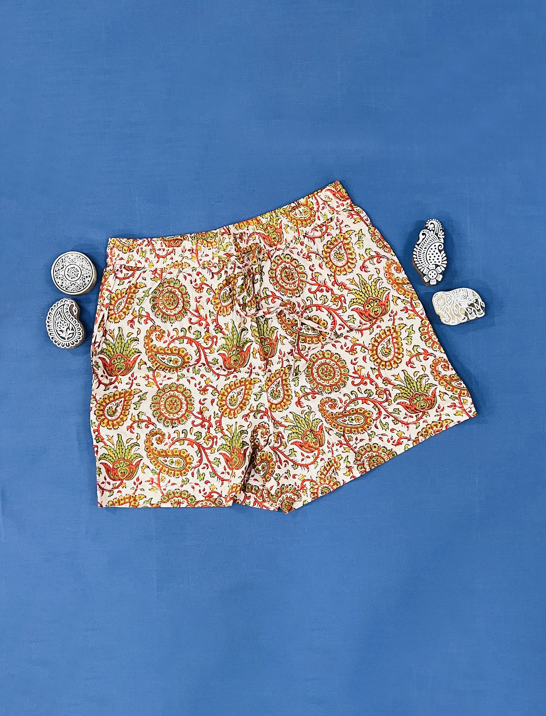 Cotton Block Printed Shorts - Large