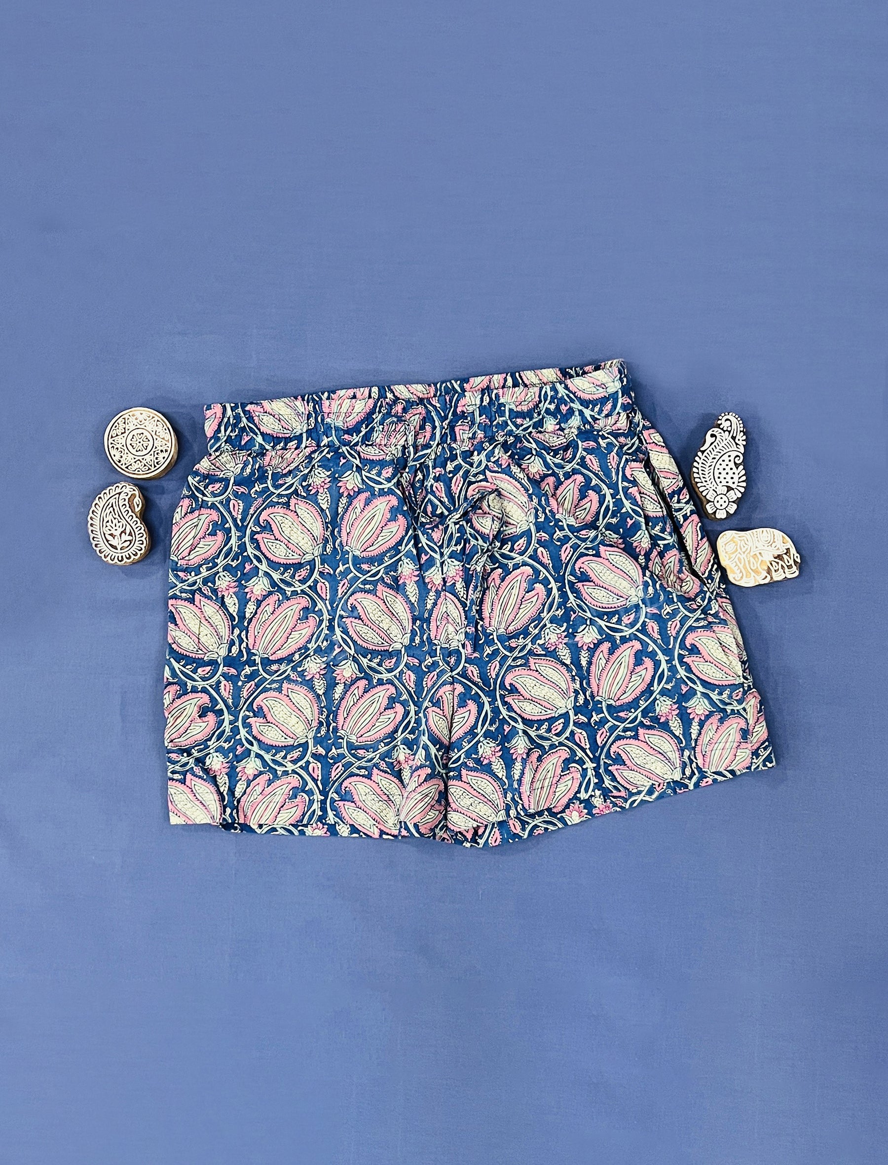 Cotton Block Printed Shorts - Large