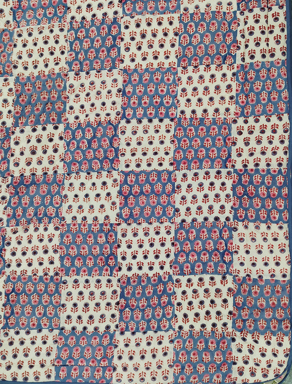 Hand Block Printed Patchwork Cotton Single Quilt
