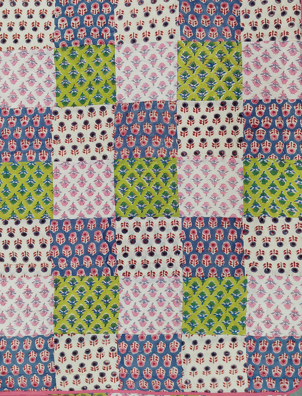Hand Block Printed Patchwork Cotton Single Quilt