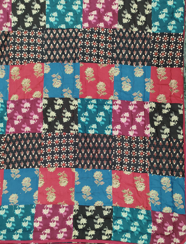 Hand Block Printed Patchwork Cotton Single Quilt