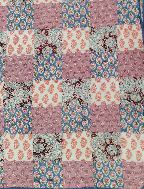 Hand Block Printed Patchwork Cotton Single Quilt