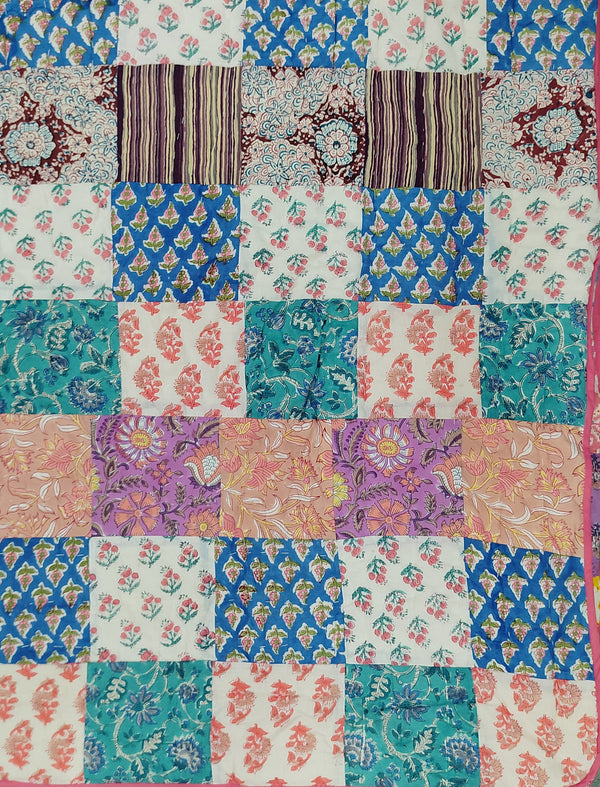 Hand Block Printed Patchwork Cotton Single Quilt