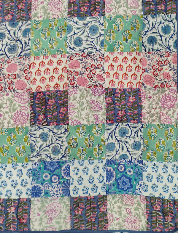 Hand Block Printed Patchwork Cotton Single Quilt