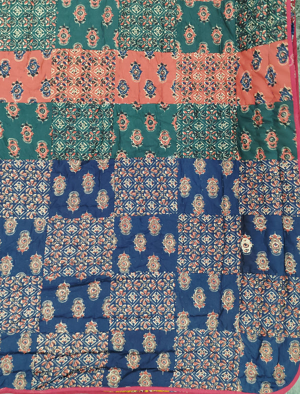 Hand Block Printed Patchwork Cotton Single Quilt