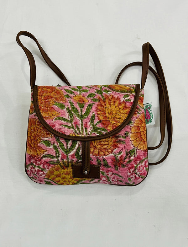 Block Printed Cotton Sling Bag For Women