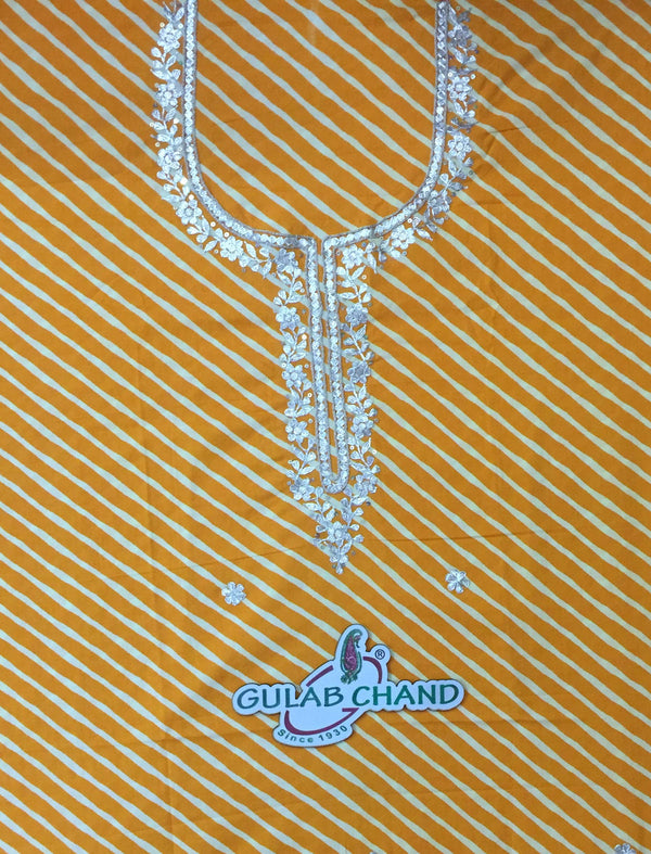 Cotton Unstitched Kurta Fabric With Hand Work On Yoke