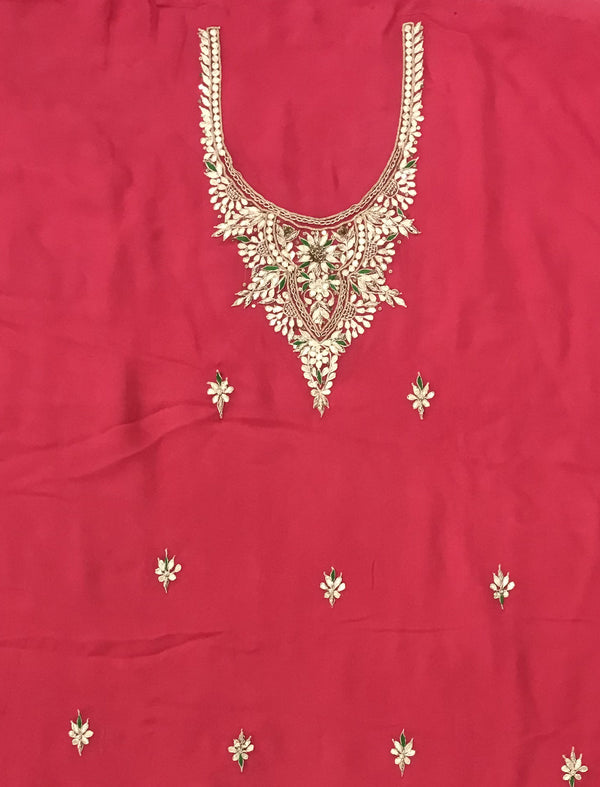 Georgette Unstitched Kurta Fabric With Hand Work On Yoke