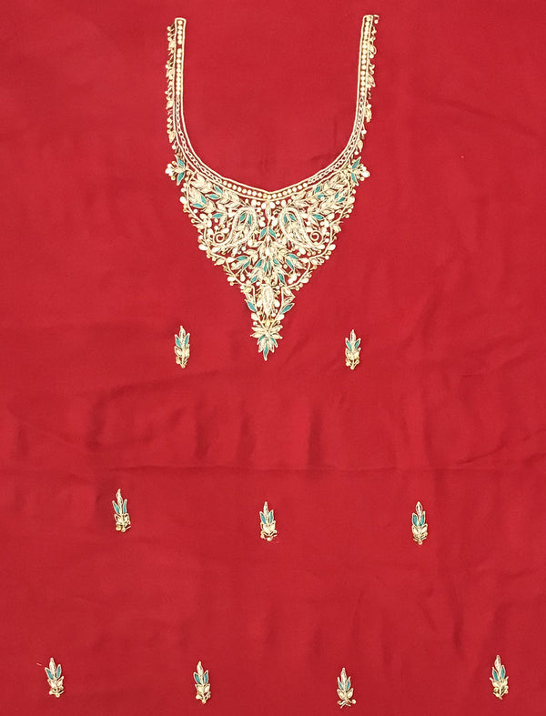 Georgette Unstitched Kurta Fabric With Hand Work On Yoke