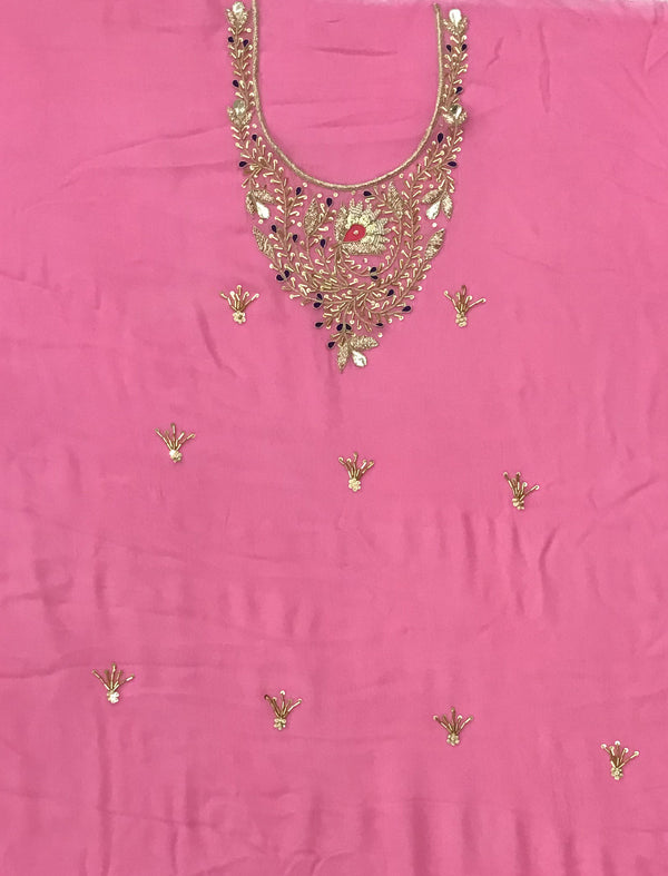 Georgette Unstitched Kurta Fabric With Hand Work On Yoke