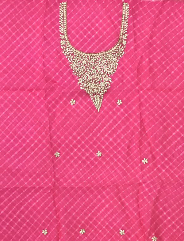 Kota Silk Unstitched Kurta Fabric With Hand Work On Yoke