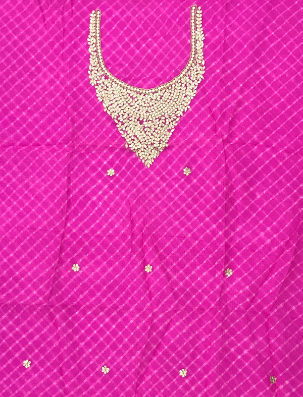 Kota Silk Unstitched Kurta Fabric With Hand Work On Yoke