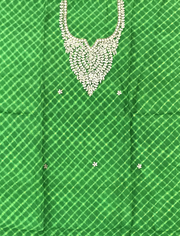 Kota Silk Unstitched Kurta Fabric With Hand Work On Yoke