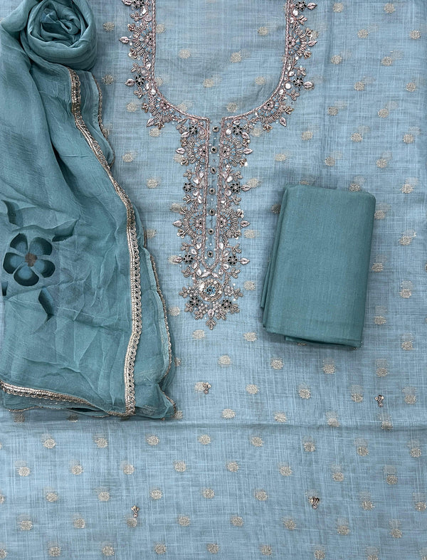 Festive Hand Work Unstitched Chanderi Silk Fancy Suit