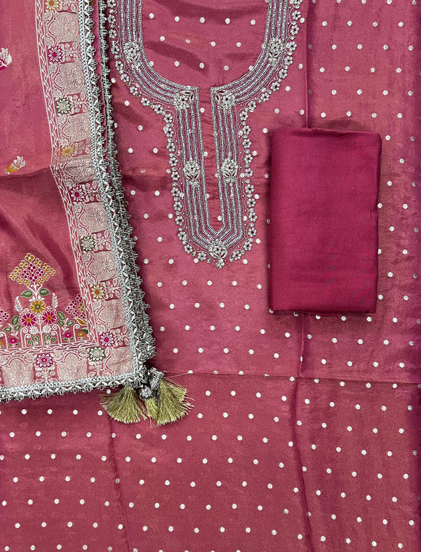 Festive Hand Work Unstitched Tissue Fancy Suit