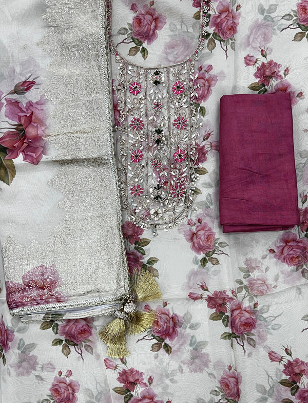 Festive Unstitched Organza Fancy Suit