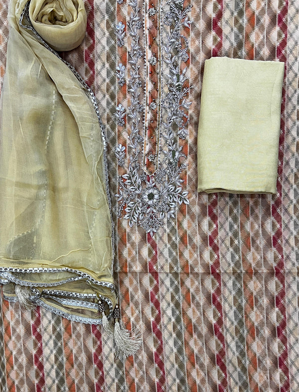 Festive Unstitched Printed Organza Fancy Suit